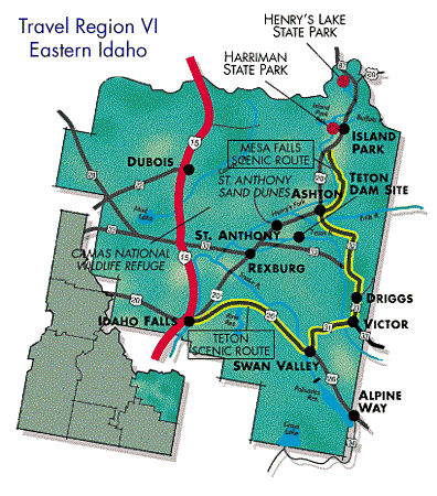 Eastern Idaho Travel Map (49807 bytes)
