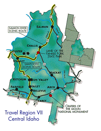 Central Idaho Travel Region Map (44987 bytes)