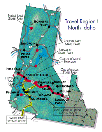 map of north idaho North Idaho Travel Region Map map of north idaho